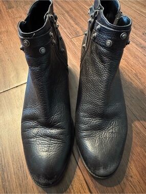 Halogen Black Leather Ankle Booties with Stud Details